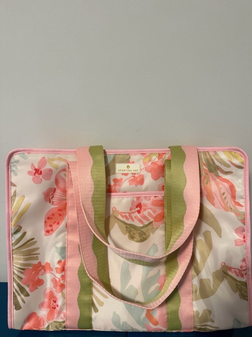 Spartina 449 Floral Tote Bag Pink Green Beach Travel Nylon Zip Top NWOT